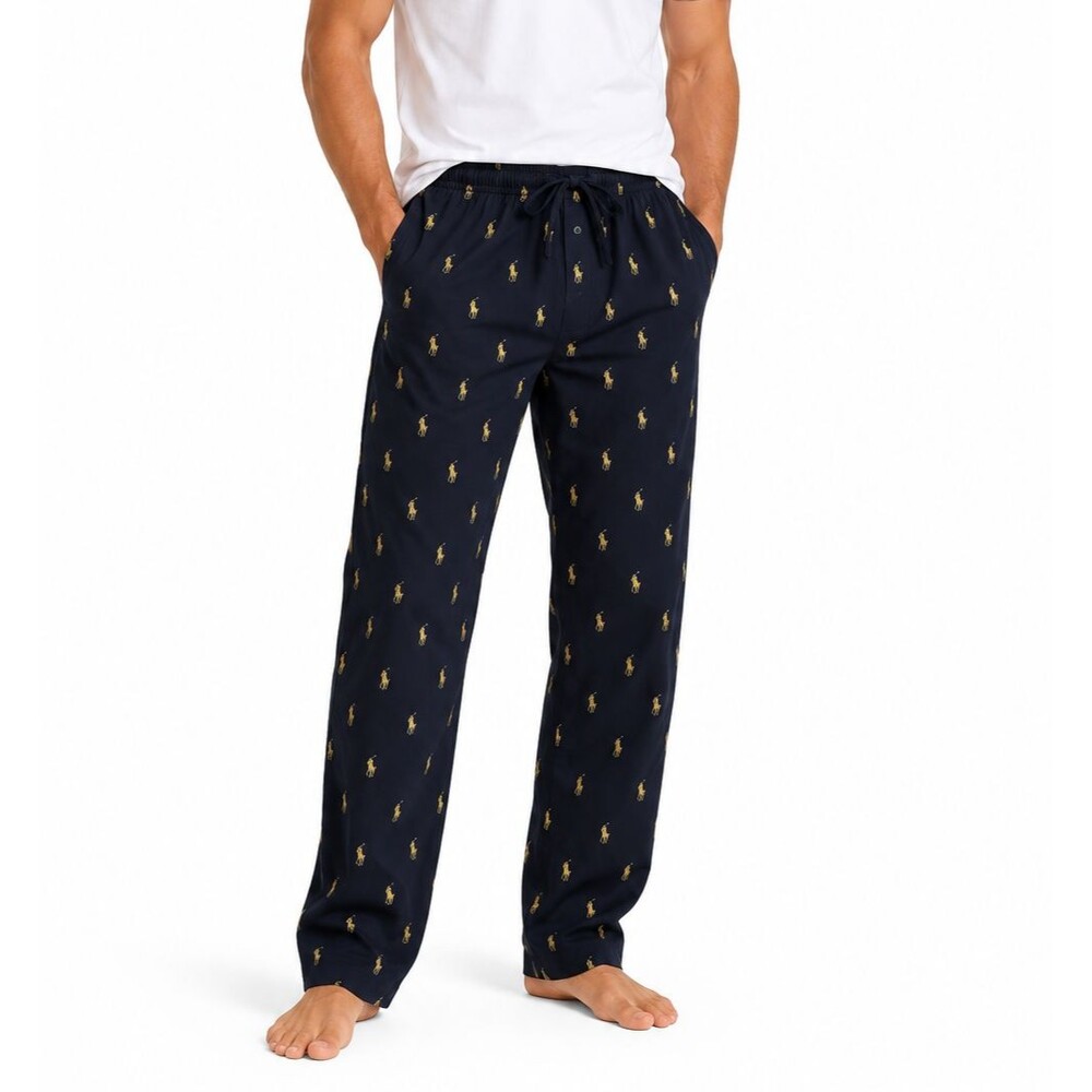 Men's Polo Ralph Lauren Sleep Pants XL Navy Blue Logo Print PJs Lounge Comfort